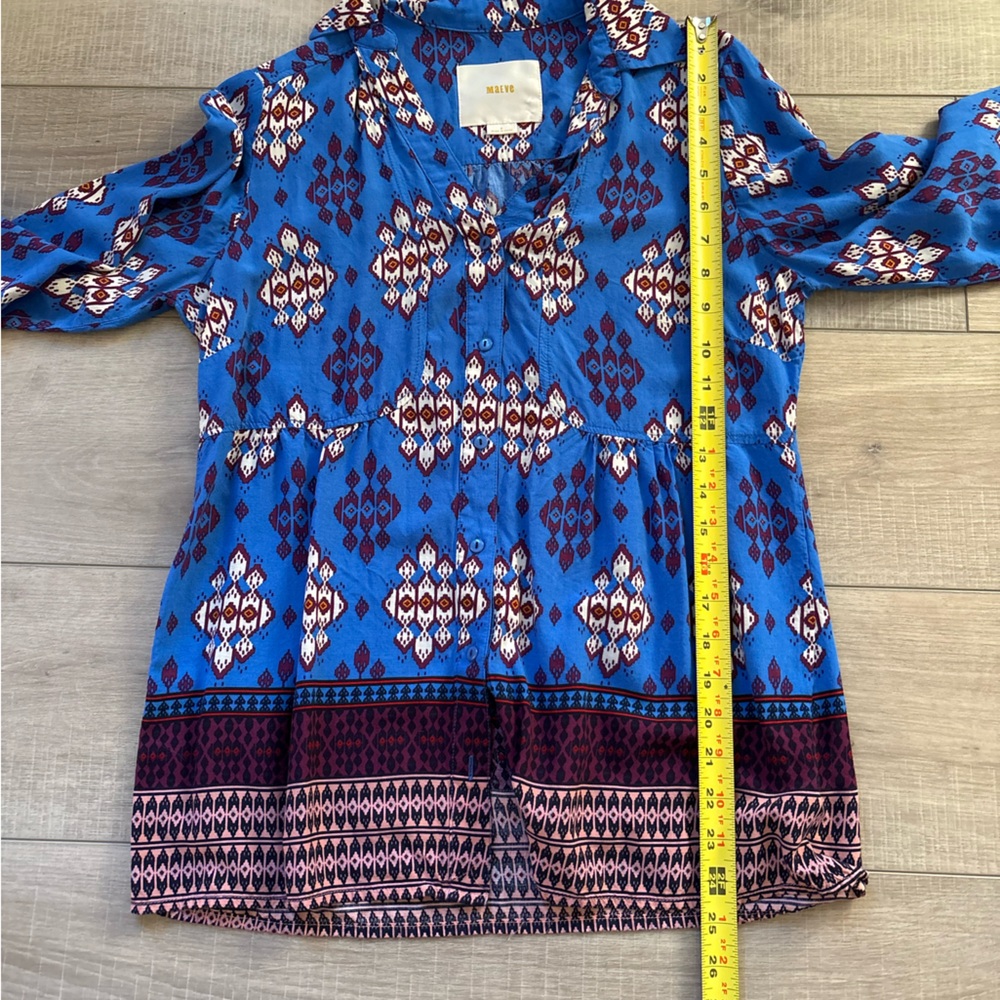 Maeve woodland walk Blue and Burgundy Patterned button downTop - Picture 6 of 7
